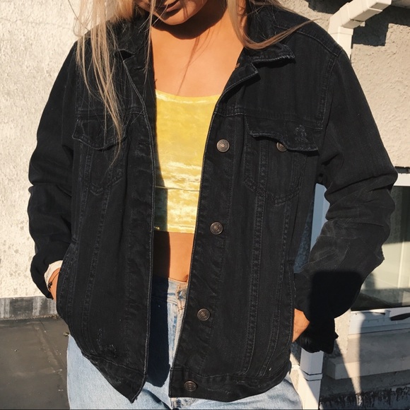 Abercrombie & Fitch Distressed Black Denim Jacket